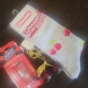 Bundle - Bag Charm Cherry Socks and Jolly Rancher Lip Balm Set